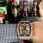 Best Quality Copy Franck Muller Vanguard Skeleton Dial Brown Rubber Strap Watch